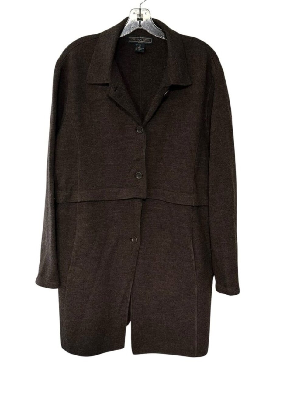 Vintage Herman Geist Women’s Brown Wool Long Cardigan Sweater Jacket Size 1X